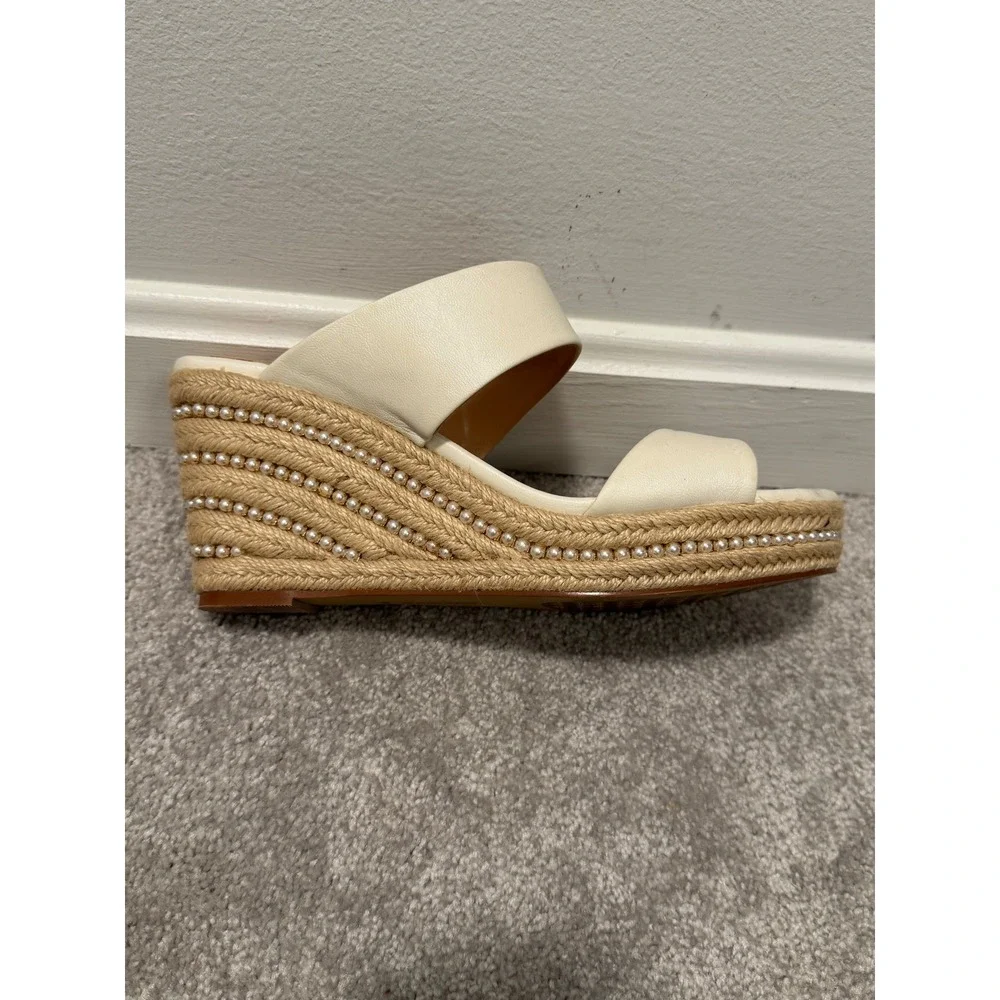 Charles David Cream Ivory Pearl Jute Espadrille Wedge Sandals Women's 10M Slides - Picture 6 of 7